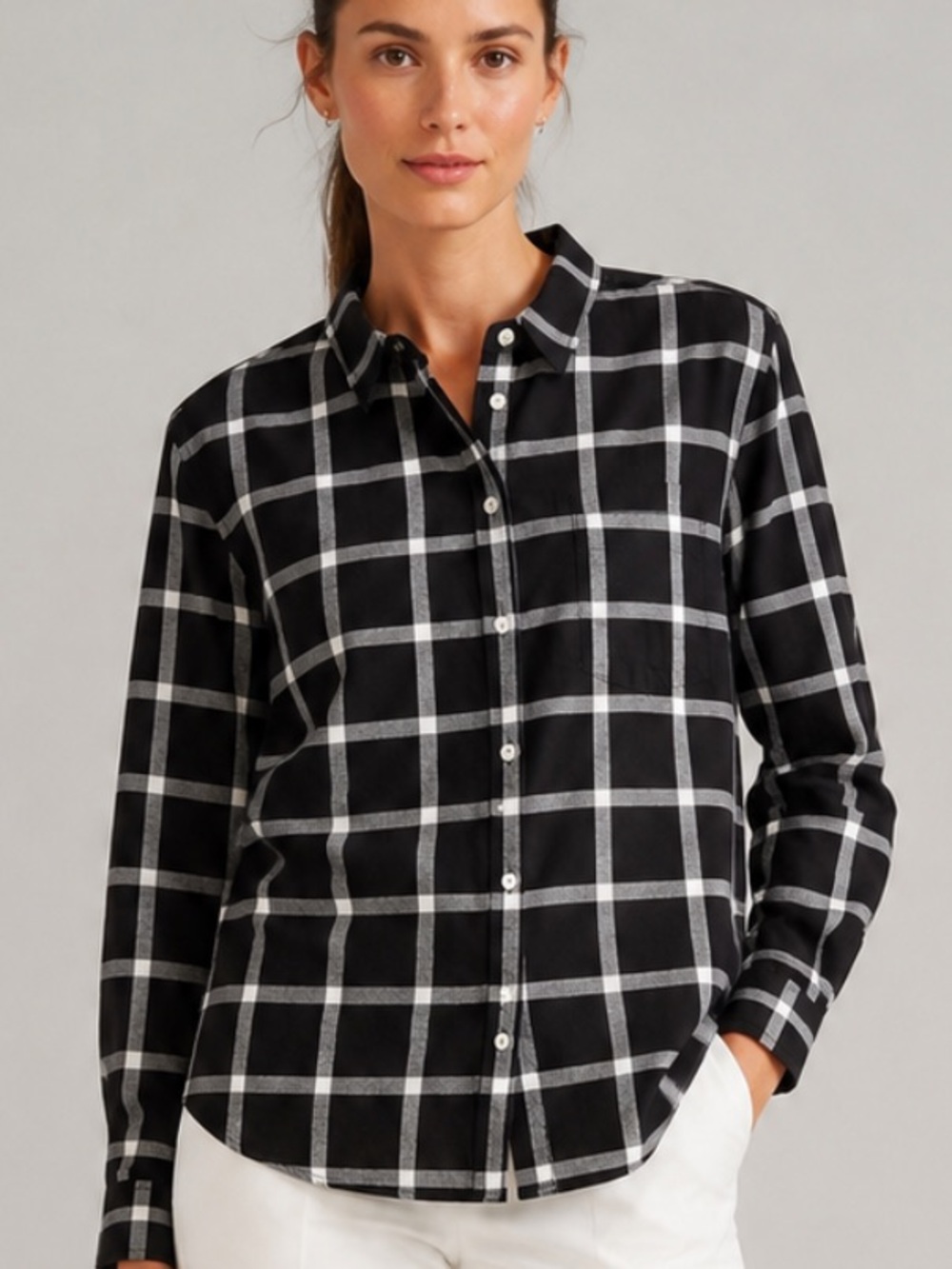NWT J. Crew Windowpane Plaid Button Down Shirt in Black